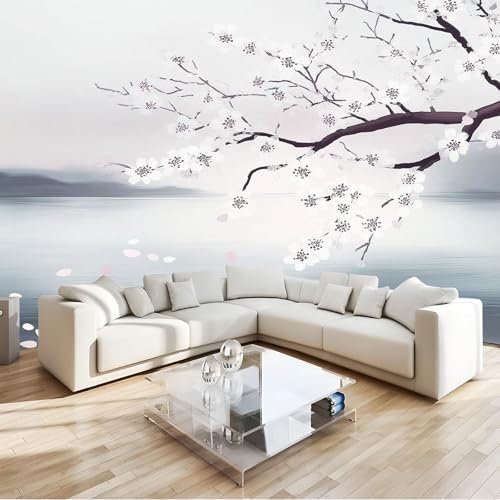 Papiers peints 250 x 175 3D Poster Geant Mural, Personnalisé taille Branches De Fleurs De Cerisier pour Salon Chambre Restaurant Décoration Murale Gris