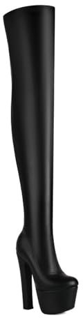 FHVCMTG High Heels Damen Boots Plateau Overknee Stiefel Runder Spitze Dicken Super Heels Elastische Stiefel Pole Dance Schuhe 17 cm,Black,43