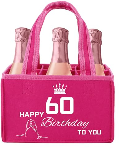 Flaschentasche zum 60 Geburtstag Frau - Geschenke zum 60 Geburtstag Frauen Geschenk, Lustige Einkaufstasche, Happy Birthday für Frau, Freundin, Schwester, Bierträger für Bierliebhaber (24x15x15 cm)