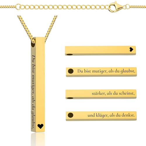 Lumari Gold Personalisierter Rechteck-Anhänger Halskette mit motivierender Gravur hypoallergen und langlebig Geschenk für weibliche Familie Partner