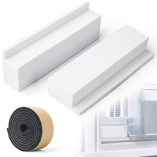 Foam Block for U-Shape Window Air Conditioner Units, 2 Pack Insulation AC Side Foam Panels with Weather Seal Strip, Prevent Cold and Hot Air Leakage, Winter Summer