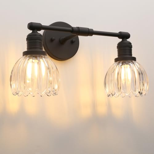 Pathson 2-Lumière Applique Murale Intérieure, Abat-jour en Verre Tulipes Applique Salle de Bain Vintage E27 Luminaire pour Salon Chambre Cuisine
