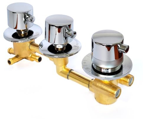 Robinet Inverseur De Douche Thermostatique 4 Voies, Kit De Robinet Mitigeur Douche En Laiton, Trois Commandes De Support, G1/2 Et Intubation, Distance Centrale 10CM