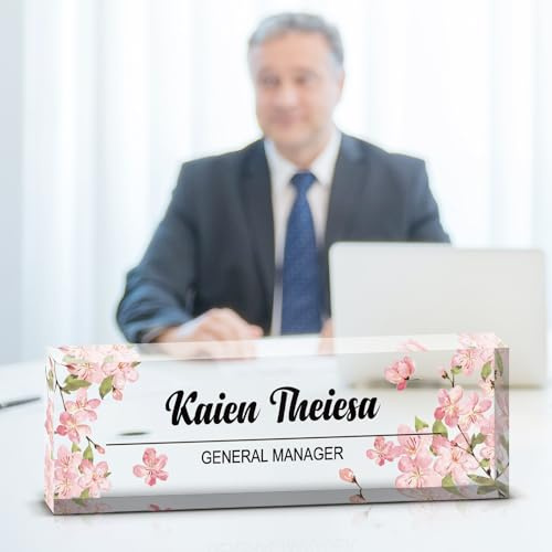 Placas de nombre de escritorio para oficina, placa de nombre personalizada para escritorio, vidrio acrílico transparente, decoración de escritorio de oficina para mujeres o hombres (Escritorio 10)