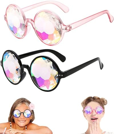 SCJJZ 2 pcs Sonnenbrille Festival, Lustige Sonnenbrillen,rave brille,Kaleidoskop Rave Brille,hässliche sonnenbrille,Schnelle Brille, Cosplay Brille Glasses Welding Punk Brille
