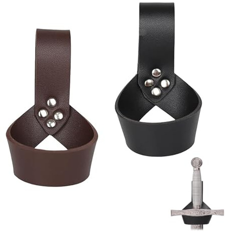 SIXHAOBU 2 Stück Gürtelhalter Aus Echtem Leder, Wikinger Gürtel Gürtelhalter, Gürtelhalter für Schwerter LARP Mittelalter Wikinger Fasching Kostümfest Halloween Lederholster (Braun, schwarz)