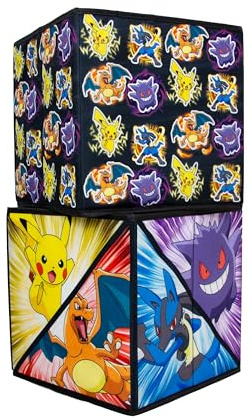 Boîtes de rangement sous licence officielle Pokémon | Lot de 2 cubes de rangement pliables Pow Pow avec Pikachu | Idéal pour organiser une chambre d'enfant ou une salle de jeux, 30 x 30 cm