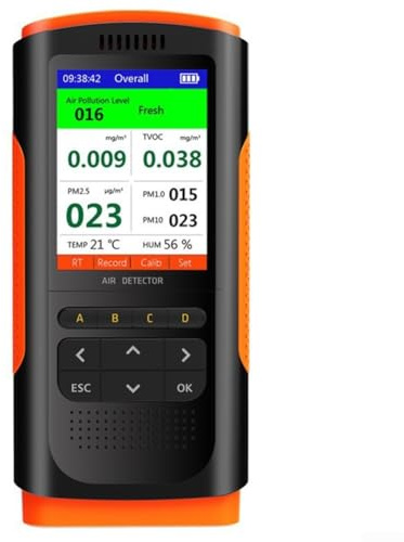 GLFLOW Moniteur de qualité de l'air, testeur PM2.5, analyseur de dioxyde de carbone, détecteur TVOC écran LCD moniteur de bureau à domicile