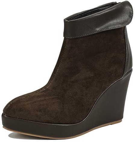 LarDorLin Donna Zeppa Inverno Plateau Stivaletti Zip Ufficio Tacco Alto Warm Appuntito Eleganti Polacchine Coffee Numero 35 EU