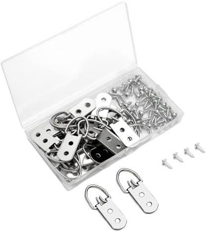TMZELOA Ganci per Quadri 30 Pezzi – D-Ring in Acciaio Inox 304 A2-70, Antiruggine e Alta Resistenza, Kit Appendiquadri con Viti per Cornici, Specchi, Decorazioni – Uso Casa, Ufficio, Garage, Giardino