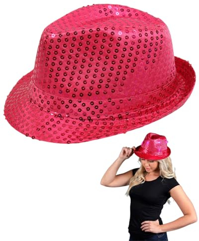 HUVZOR Pailletten Hut,partyhüte, Kostüm Kopfbedeckungen,Unisex, Disco Outfit, Accessoire,Halloween, Geburtstagsparty, Rollenspiel,Karneval, Kostüm, Themenparty, Mottoparty, Rosa