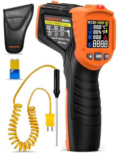 POROMETISTO IM06MAX Digitales Infrarot Thermometer Laser -50°C bis 800°C mit K-Typ-Sonde, IR Pyrometer Temperaturmessgerät mit Taupunkterkennung für Industrie, HVAC, Kochen & Kfz-Reparatur