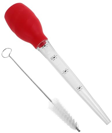 BESPORTBLE Silicone Turkey Baster with Cleaning Brush, Small Food Grade Bulb Baster for Cooking, BBQ, and Roasting Meat and Vegetables, Red Silicone Oil Injector for Kitchen Use