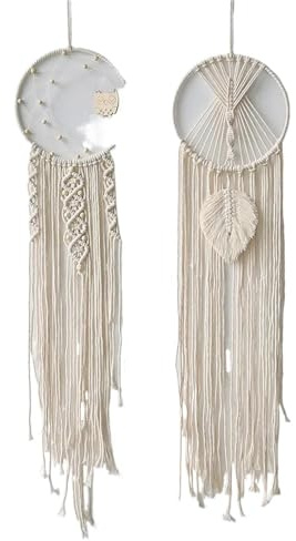 1/2 Uds Adornos Colgantes atrapasueños for decoración de Pared cumpleaños Boda del hogar Atrapa Sueños(Beige 2PCS)