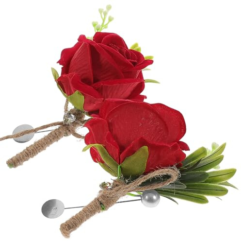 SHINEOFI 2 Pezzi Spilla Bouquet Rose Finte Rosse Spilla per Abito Accessori Occhiello Finto per Matrimonio Decorazioni per Feste Nozze Adatti a Sposo Damigelle e Cerimonie