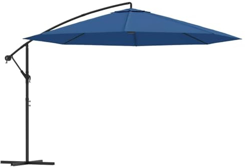 Ampelschirm Blau, 350 cm Durchmesser, Aluminium-Mast, UV-Sonnenschutz für den Außenbereich als Terrassenbeschattung mit robustem Sonnenschutztuch und Kurbel