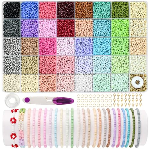 3mm Perlen für Armbänder 9600 Stück Armband Set Selber Machen, Perlen für Armbänder Kinder und Erwachsene, Perlenset Schmuck Selber Machen - 39 Farben