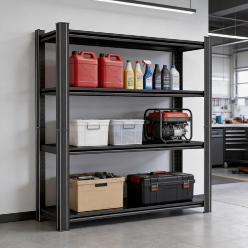 Notmise Metal Garage Shelving Unit, Heavy Duty Adjustable Storage Shelves, Steel Shelving, 2000 lbs Capacity Shelves for Heavy Tools and Equipment, 4 Tier, 35.4 Wx 13.8 Dx 44.1 H