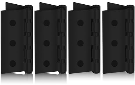 MSC Black Stainless Steel Door Hinges 3 Inch – Heavy Duty Folding Butt Hinge with Screws, Rust-Resistant Matte Finish, Ideal for Internal & External Doors & Cabinets (Pack of 4)