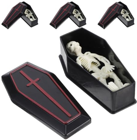 Didiseaon 4 Sätze Halloween Sargbox Kleiner mit Skelett, Kunststoff | Scherzartikel und Tischdeko, Kreative Dekofigur für Halloween Mottoparty, Vielseitige Prank Props