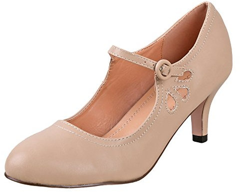 Chase and Chloe Kimmy-21 Mary Jane Teardrop Cutout T-Strap Pump Heel beige Size: 7 UK