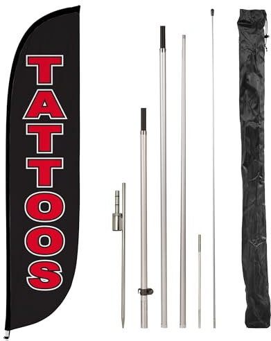 LookOurWay Feather Flag Pole Kit - 12 Feet Tall Advertising Flag Banner with Fiberglass Pole Kit and Ground Spike for Business Promotion - Business Flags - Tattoos (10M1200310)