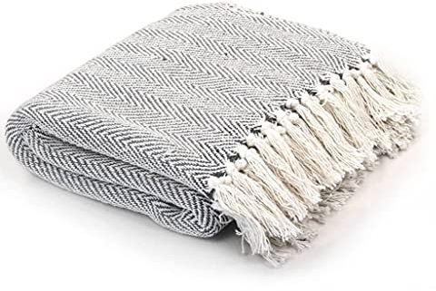 vidaXL Überwurf Baumwolle Fischgrätmuster 220x250cm Grau Tagesdecke Decke