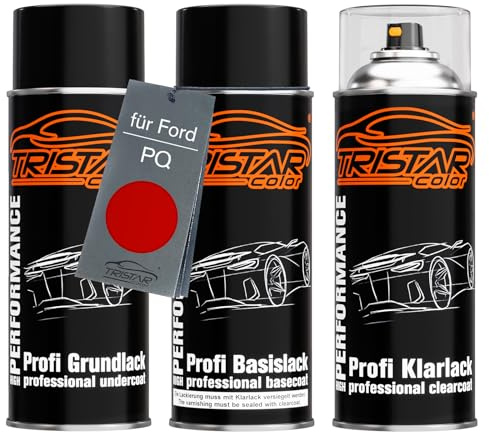 TRISTARcolor Billack Sprayburkset för Ford PQ Race Red Baslack Klarlack Sprayburk 400ml
