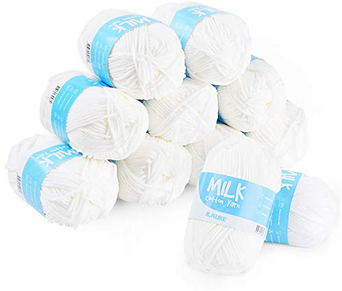 ilauke Pelotes de Fil a Tricoter et à Crochet 12 pcs, Blanc en Acrylique 100m,50g Douce et Chaude, Idéale Tricot Bébé et Adulte pour Couverture,Chaussette Pull-Over Echarpe