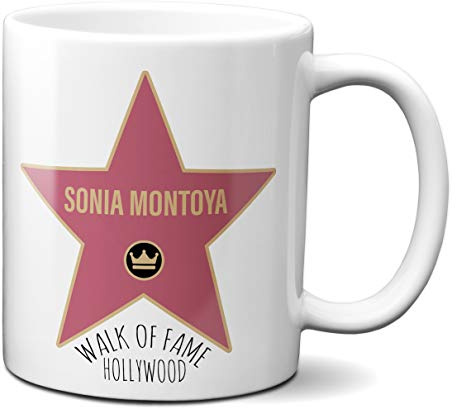 Planetacase - Taza Estrella Paseo De La Fama Hollywood - Personalizada con tu Nombre - Taza Personalizable Desayuno Café - Cerámica 330 ML - Apta Microondas y Lavavajillas, 1 Unidad, Cerámica