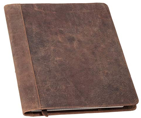 Pride and Soul 30124 - Ledereinband DIN A5 PERKINS, Lederhülle für Notizbuch, Buchhülle aus Echt Leder, Buchumschlag in braun, Einband mit Lesezeichen, 8 Visitenkartenfächern und Stiftschlaufe