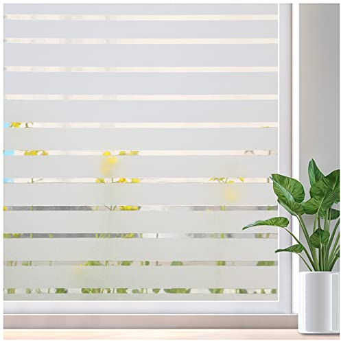 Lifetree Window Film Privacy for Glass Windows Frosted Static Cling Stripe Patterns Priavcy No Glue Heat Reflective Sticker Home Office (Frosted, 44.5 * 200cm)