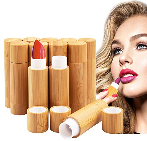 12 Stück Leer Lippenstift Lippenstifthülsen mit Bambusschale, MERYSAN 5ml Nachfüllbar Leer Lippenbalsam Hülsen DIY Lippen Balm Tubes Container Hausgemachte Lippenbalsams