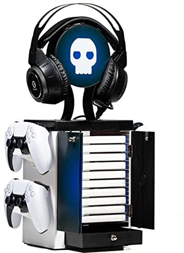 Numskull Armadietto da Gaming Ispirato a PS5 – Organizer Compatto e Resistente per 10 Giochi/DVD, 4 Controller, Cuffie e Accessori – Merchandising Ufficiale