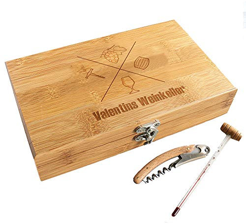CADEAUX.COM Personalisierbare Sommelier-Box - Wein Geschenk Box - Dekantierset Sommelier Set, 5 Weinzubehör - Personalisierbares Geschenk - Weinkeller