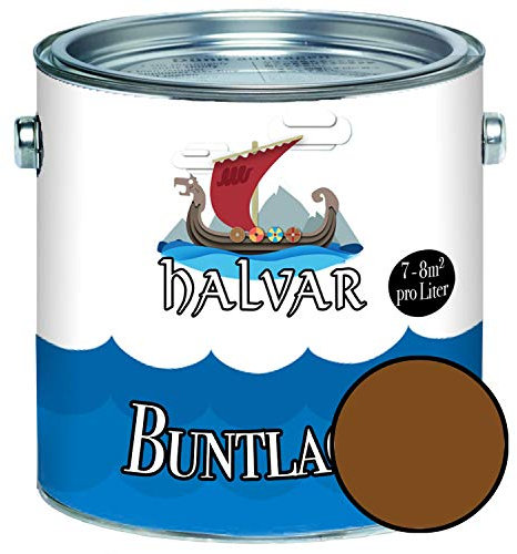 Halvar Buntlack für Holz & Metall SEIDENMATT Braun RAL 8000-8028 Holzfarbe Holzlack Innen & Außen robuster Kunstharzlack Wetterbeständig & perfekter Langzeitschutz (1 L, RAL 8003 Lehmbrau)
