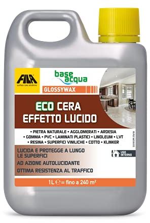 FILA Surface Care Solutions, GLOSSYWAX, Eco Cera ad Effetto Lucido per Pietra, PVC, Laminati, LVT etc., Non Necessita di Essere Lucidata, 1L