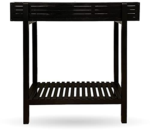 LIVIcom Hochbeet – 75/90 cm Höhe, aus Holz, mit Ablage, Wanne, für Garten, Balkon, Terrasse, wetterfest, schmal, schwarz – Kräuterbeet, Pflanzbeet, Gemüsebeet, Blumenkasten, Blumenbeet, Pflanzkasten