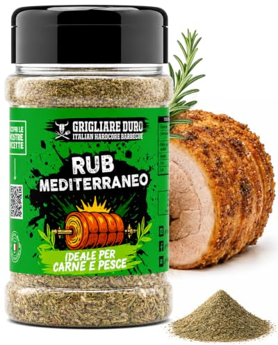 BBQ Dry Rub Mediterraneo 200g GRIGLIARE DURO - Mix Spezie Barbecue Universale per Carne Pesce e Verdure - Insaporitore Manzo Costine Bruschette - Made in Italy