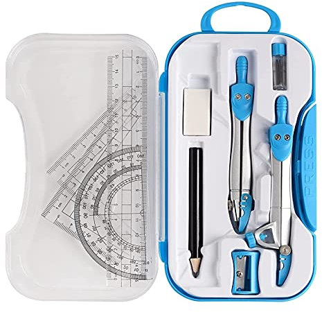 Zirkel 10pcs Geometrie Math Tool Kit mit Kompasse Protractor Radiergummi Spitzer Quadrat Dreieck Lineal Blei Refills Storage Box Zirkel Schule