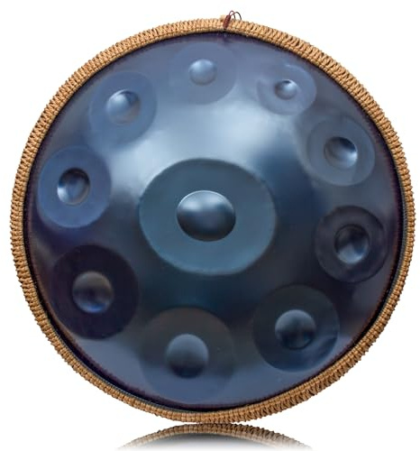 LOMUTY Steel Handpan D Minor Kurd 440Hz 10 Notes 22 Inch Steel Drum with Carry Bag, Stand, 2 Hand Mallets, Music Note Stickers, Wiping Cloth, Blue