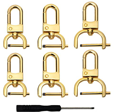 D-Ringe mit Drehgelenk, Ersatz-Karabinerhaken, abnehmbare D-Ringe, Karabinerverschluss mit Schraubendreher für Tasche, Leder, Handwerk, Geldbörse (Gold, 1,6/2,9/2,5 cm)