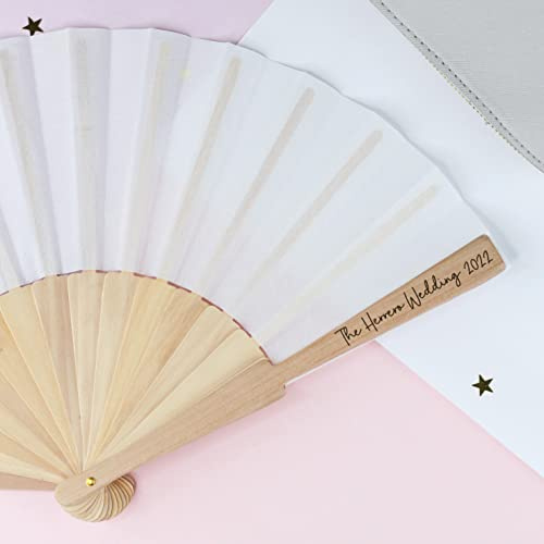 eBuyGB Personalised Wooden Hand Fan with Custom Text, White Folding Handheld Fan, Hen Do Abroad, Bridal Party Favours, Girls Weekend, Pool Party, Destination Wedding Favours (Pack of 10)