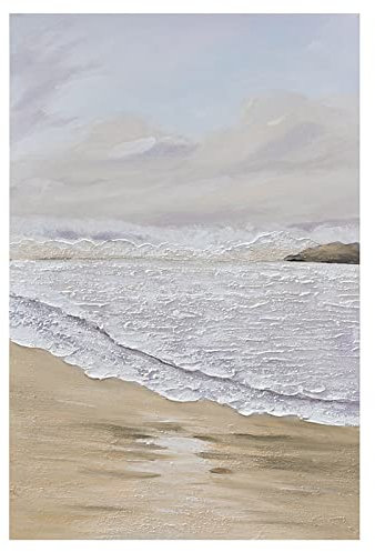 Acrylbilder Auf Leinwand Handgemalt, Weiße Textur Meereswellen Strandlandschaft Abstrakte Moderne Rahmenlose Original Handgemalte Ölgemälde Auf Leinwand Für Familienwand Wohnzimmer Esszimmer Ho