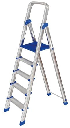 Leonardo Fai Da Te - scala pieghevole in alluminio 4+1 portata 150 kg EN 131 - scala antiscivolo in alluminio max - ideale per uso domestico e lavorativo