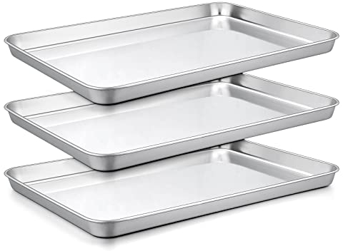 HaWare Oven Baking Tray, Stainless Steel Cookie Sheet Pan Set of 3-31.4 x 24.6 x 2.5 cm,Great for Baking/Cooking/Serving, Healthy & Non Toxic, Mirror Finish & Dishwasher Safe