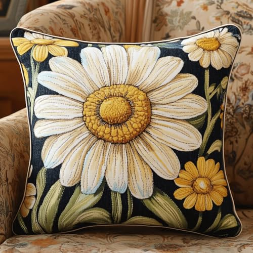 Taxpy DIY Knüpfkissen Zum Selber Knüpfen Set, Knüpfhaken-Set Kissenbezug Knüpfteppiche Set Kissen Knüpfen Latch Hook Kit Für Kinder Und Erwachsene,43x43cm(Blühende Blumen,R)