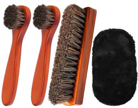 Lot de 4 brosses à chaussures - Brosses à bottes et à daim en crin de cheval, brosse de polissage brillante, convient pour tous les types de chaussures et canapés