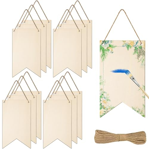 Delsen 12 Stück Unfertiges Holzschild 2,5mm Dick Blanko Holzschilder,Hängendes Holzschild mit 2 Löchern und Juteseil,Holz-Geschenkanhänger für Aufhängen DIY,Partydekoration,Brandmalerei,Malen