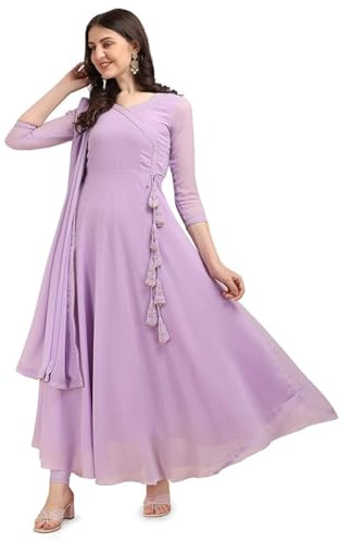 Estationeryhouse Women's Georgette Anarkali Kurta Kurti with Dupatta (Bottoms not included)